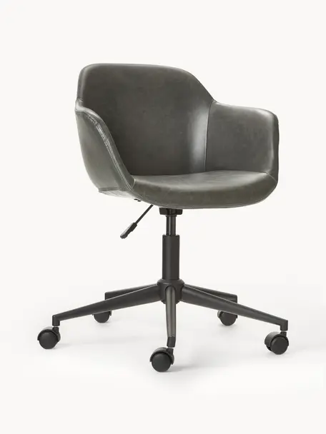 Židle s područkami z imitace kůže s úzkým skořepinovým sedákem Fiji, Tmavě šedá, Š 66 cm, H 66 cm