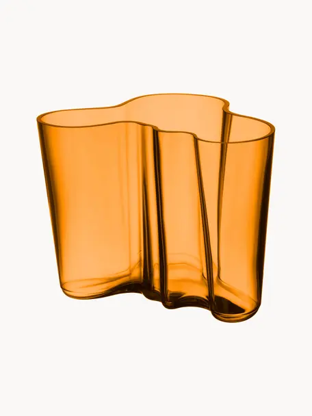 Mundgeblasene Vase Alvaro Aalto, H 16 cm, Glas, mundgeblasen, Orange, transparent, B 21 x H 16 cm