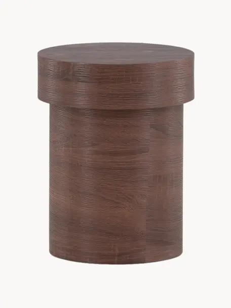 Okrągły stolik pomocniczy z drewna Malung, Płyta pilśniowa średniej gęstości (MDF) z papierowym laminatem, Drewno naturalne laminowane na ciemno brązowo, Ø 35 x W 45 cm