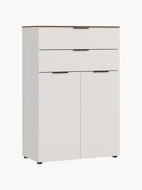 Bureaukast Ancona met lades, Handvatten: gepoedercoat metaal, Lichtbeige, hout in notenlook, B 81 x H 120 cm