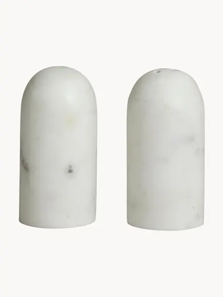 Salero y pimentero de mármol Isop, 2 uds., Mármol, Mármol blanco, Ø 4 x Al 8 cm