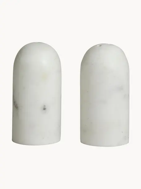 Salière et poivrière en marbre Isop, 2 élém., Marbre, Blanc, marbré, Ø 4 x haut. 8 cm