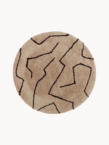 Runder Hochflor-Teppich Davin, handgetuftet, Flor: 100% Polyester-Mikrofaser, Beige, Schwarz, Ø 200 cm  (Größe L)