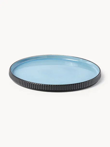 Assiettes plates Bora, 4 pièces, Grès, émaillé, Bleu ciel, noir, Ø 27 cm