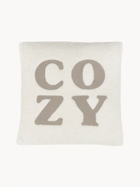 Teddy-Kissenhülle Cozy, Cremefarben, Beige, B 45 x L 45 cm