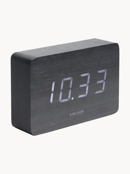 Despertador LED Square, con conexión USB, Chapa de madera, Negro, An 15 x Al 10 cm