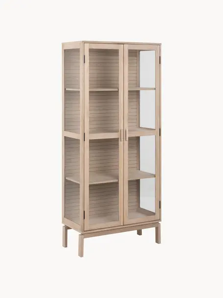 Vitrina de madera con puertas de vidrio Linley, Estructura: chapa de roble, Madera de roble, transparente, An 80 x Al 180 cm