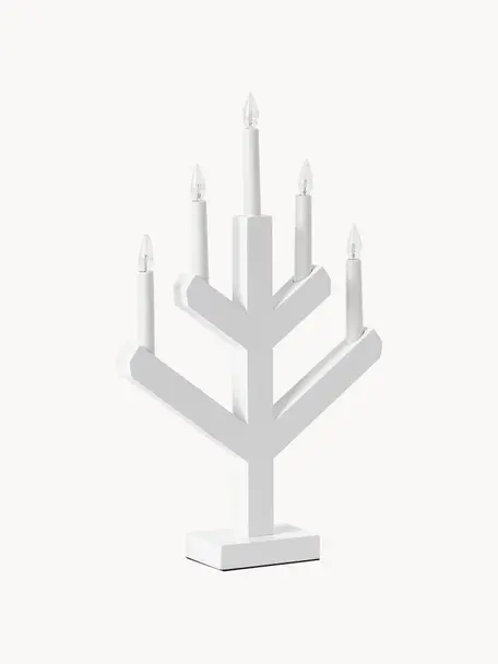 Holz-Fensterleuchter Vinga mit LED-Kerzen, Gestell: Holz, Weiss, B 32 x H 50 cm