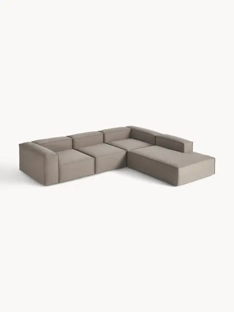 Sofá rinconera modular grande Lennon, Tapizado: 100% poliéster Alta resis, Estructura: madera de pino maciza, co, Patas: plástico Este producto es, Tejido taupe, An 329 x F 269 cm, chaise longue derecha