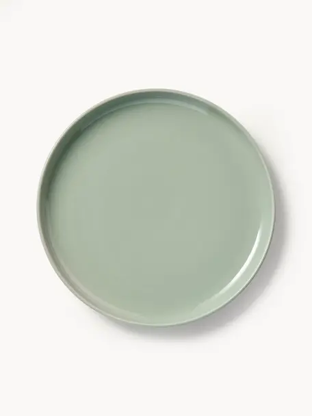 Plato llano de porcelana Nessa, 4 uds., Porcelana dura de alta calidad, Verde salvia brillante, Ø 26 cm