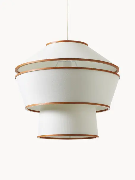 Lámpara de techo Faro, Pantalla: plástico, madera de bambú, Estructura: plástico, metal con recub, Anclaje: madera de caucho, Cable: cachemira Este producto e, Blanco Off White, madera de bambú y caucho lacada en oscuro, Ø 54 x Al 54 cm