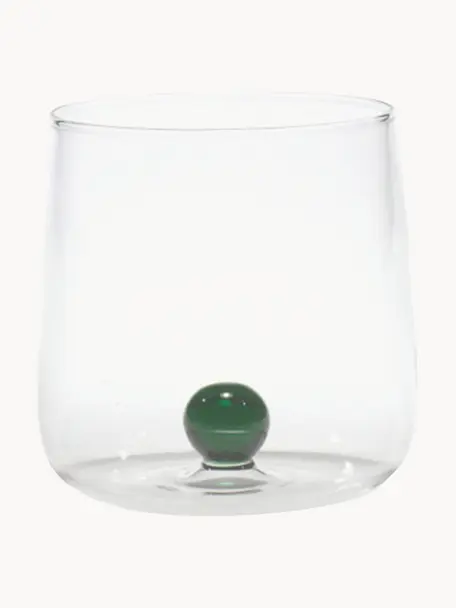 Ručne vyrobený pohár na vodu Bilia, 6 ks, Borosilikátové sklo, Priehľadná, tmavozelená, Ø 9 x V 9 cm, 440 ml