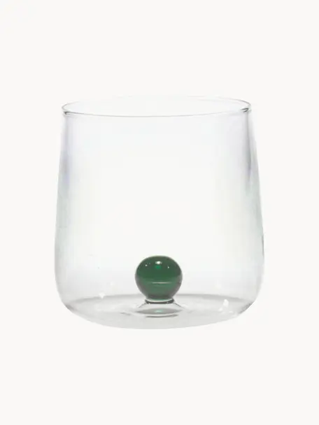 Bicchieri acqua fatti a mano Bilia 6 pz, Il vetro borosilicato è un materiale leggero ma robusto. Grazie alla sua resistenza alla temperatura è adatto anche per bevande calde., Trasparente, verde scuro, Ø 9 x Alt. 9 cm, 440 ml