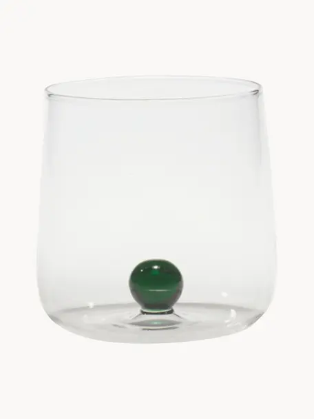 Vasos de agua soplados de vidrio borosilicato Bilia, 6 uds., Vidrio de borosilicato, Transparente, verde oscuro, Ø 9 x Al 9 cm, 440 ml