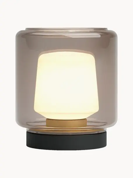 Mobile LED-Outdoor Tischlampe New York, dimmbar, Taupe, Schwarz, Ø 14 x H 17 cm