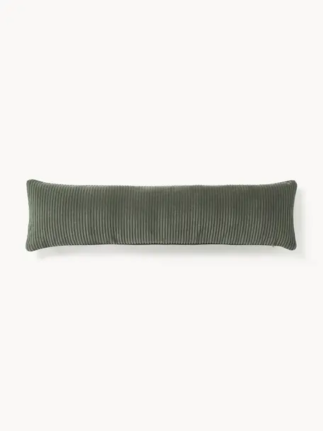 Coussin long en velours côtelé Kylen, Vert olive, larg. 30 x long. 115 cm