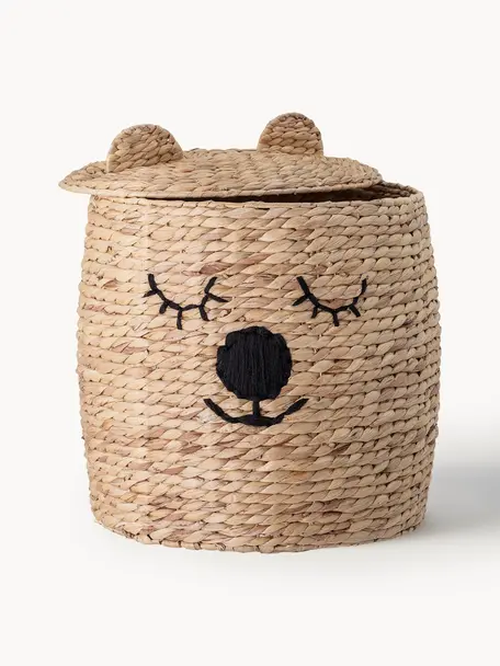 Panier de rangement avec couvercle Bear, Jacinthe d'eau, Beige, noir, Ø 42 x haut. 50 cm