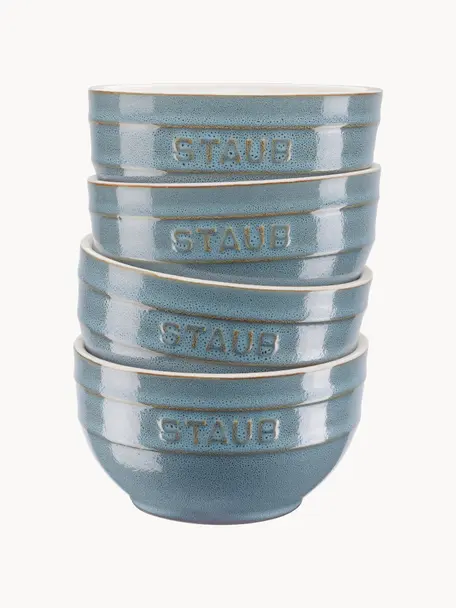 Bols artisanaux de différentes tailles Ceramique, 4 pièces, Céramique, émaillé, Bleu pétrole, Ø 12 x haut. 6 cm