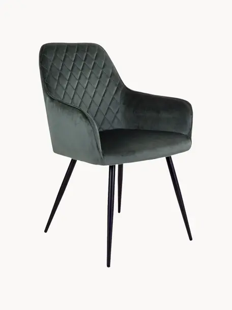 Sillas con reposabrazos en terciopelo Harbo, 2 uds., Tapizado: terciopelo de poliéster, Patas: metal recubierto, Terciopelo verde, An 57 x F 65 cm