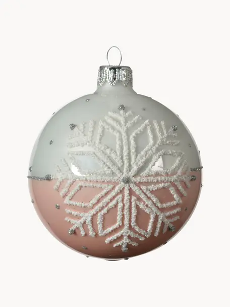 Weihnachtskugeln Snowflake, 2 Stück, Weiß, Rosa, Ø 8 x H 8 cm