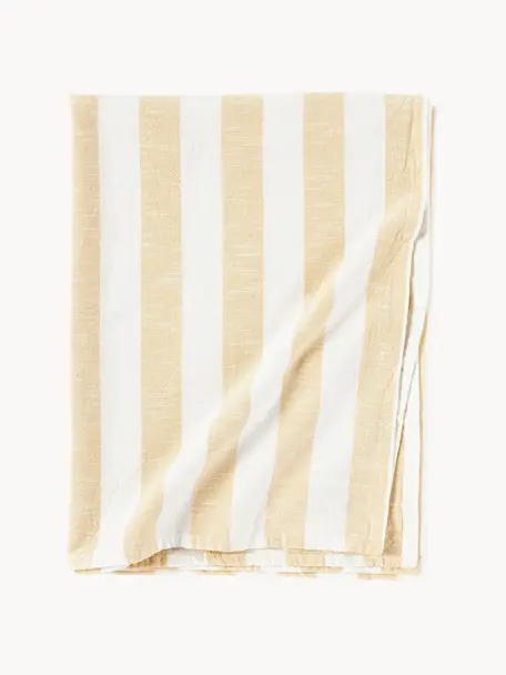 Nappe à rayures Strip, 100 % coton, Blanc, jaune pâle, 6-8 personnes (long. 200 x larg. 140 cm)