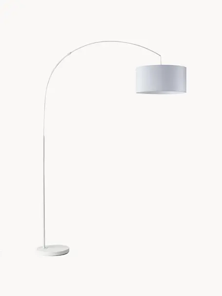 Grote booglamp Niels in wit, Lampvoet: geborsteld metaal, Lampenkap: textiel, Wit, B 157 x H 218 cm