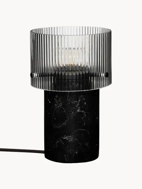 Petite lampe à poser en marbre Revolve, Noir, marbré, Ø 16 x haut. 27 cm