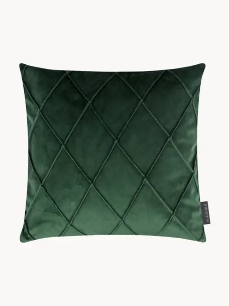Housse de coussin en velours à relief Nobless, 100 % velours de polyester, Vert foncé, larg. 40 x long. 40 cm