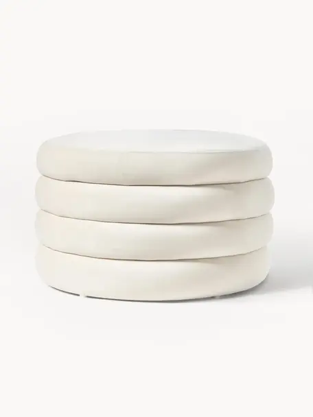 Grand pouf en velours avec rangement Alto, Velours blanc crème, Ø 69 x haut. 44 cm
