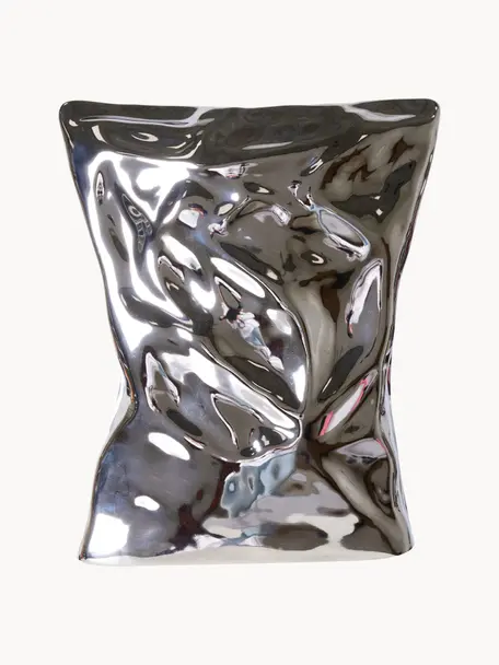 Dizajnová váza Crisps, V 26 cm, Kamenina, Odtiene striebornej, Š 22 x H 26 cm