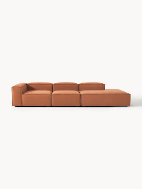 Chaise longue XL componibile Lennon, Rivestimento: poliestere Il rivestiment, Struttura: legno di pino massiccio, , Piedini: plastica Questo prodotto , Tessuto terracotta, Larg. 357 x Prof. 119 cm, schienale a sinistra