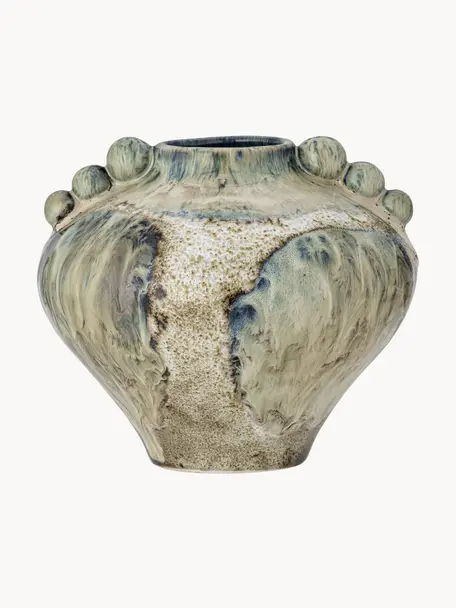 Ručně vyrobená váza z kameniny Cophia, V 15 cm, Kamenina, Odstíny béžové a modré, Ø 16 cm, V 15 cm