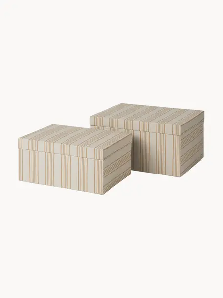 Komplet ręcznie wykonanych pudełek do przechowywania Cleo, 2 elem., Tektura pokryta tkaniną, Beżowy, musztardowy, Komplet z różnymi rozmiarami