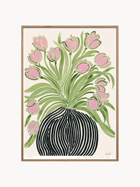 Poster Tulips 1, Beige clair, tons verts et roses, Ø 30 x haut. 42 cm