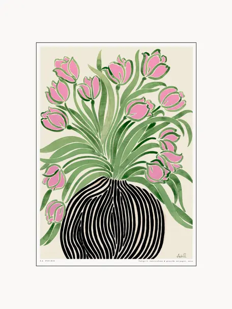 Plakat Tulips 1, Jasny beżowy, odcienie zielonego, odcienie różowego, S 30 x W 40 cm