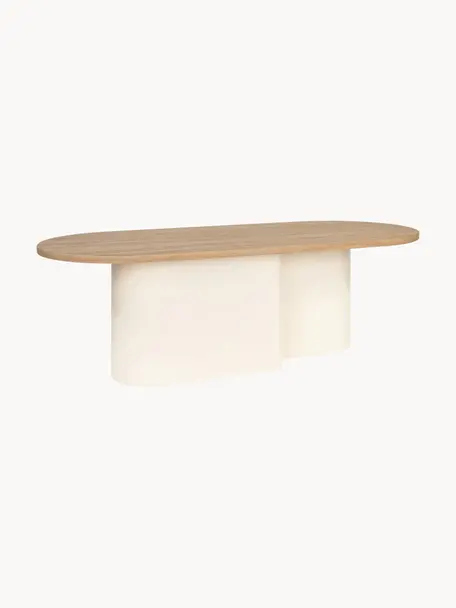 Table basse ovale en bois Looi, Blanc crème, bois clair, larg. 115 x prof. 37 cm