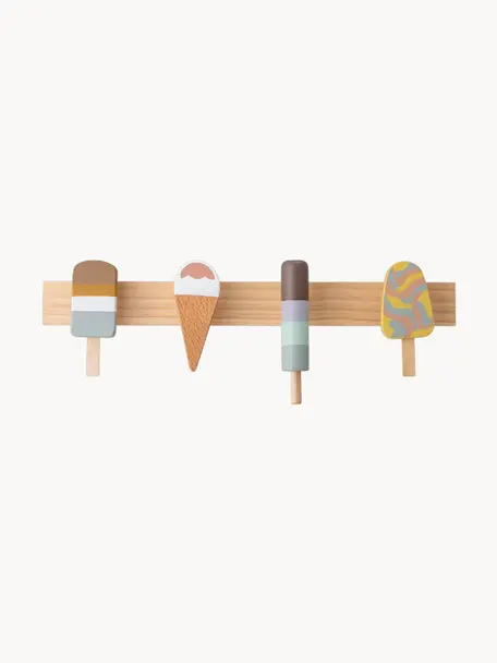 Nástěnný věšák Ice Creams, Bukové dřevo, lotosové dřevo, kov, Bukové dřevo, více barev, Š 38 cm, V 13 cm