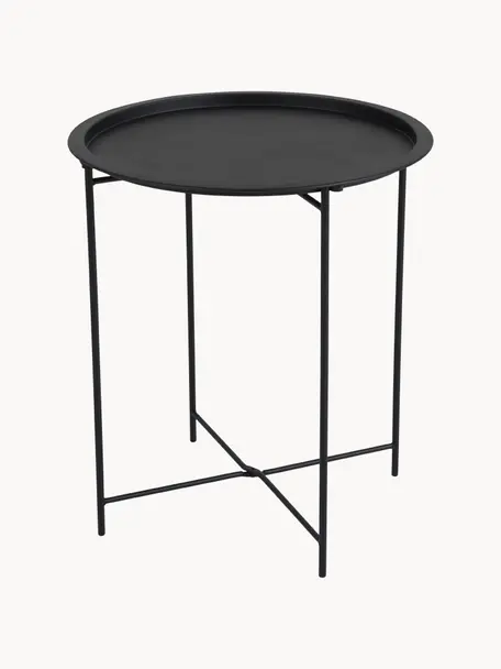 Okrúhly kovový stolík s podnosom Sangro, Potiahnutý kov, Tienidlo: čierna Podstavec: matná čierna, Ø 46 x V 52 cm