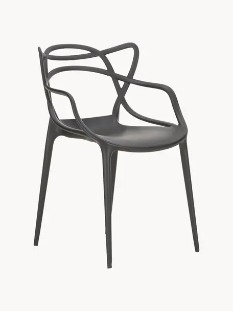Designové židle s područkami Masters, 2 ks, Polypropylen, certifikace Greenguard, Černá, Š 57 cm, D 47 cm