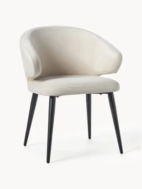 Moderní sametová židle s područkami Celia, Světle béžová, Š 57 cm, H 62 cm