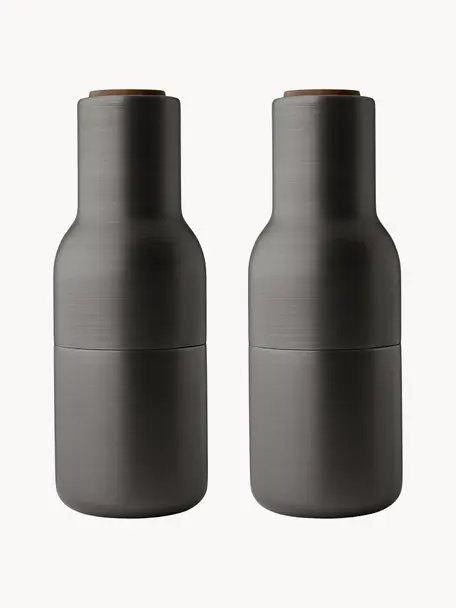 Moulins à sel et à poivre design avec couvercle en noyer Bottle Grinder, 2 élém., Anthracite brossé, bois de noyer, Ø 8 x haut. 21 cm