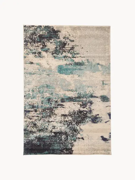 Tappeto di design a pelo corto Celestial, Retro: juta, Tonalità beige, tonalità blu, Larg. 200 x Lung. 290 cm (taglia L)