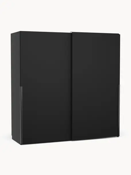 Armario modular Leon, 2 puertas correderas (200 cm), diferentes variantes, Estructura: tablero aglomerado revest, Negro, Interior Basic (An 200 x Al 200 cm)