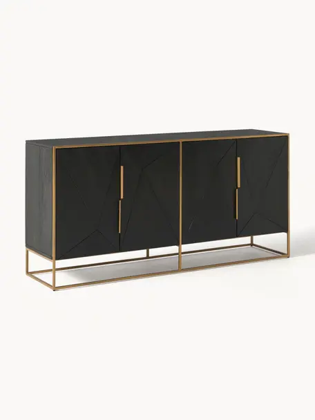 Credenza in legno massiccio di mango con ante Harry, Legno di mango, dorato, Larg. 175 x Alt. 85 cm