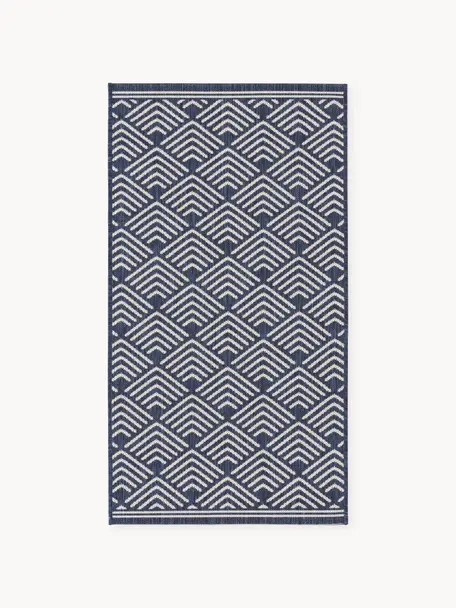 Alfombra estampada de interior/exterior Milano, Parte superior: 70% polipropileno recicla, Azul oscuro, blanco, An 80 x L 150 cm (Tamaño XS)