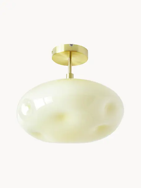 Deckenleuchte Josie aus Opalglas, Lampenschirm: Opalglas, Baldachin: Metall, gebürstet, Cremeweiss, Goldfarben, Ø 35 x H 31 cm
