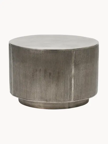 Table basse ronde façade nervurée Rota, Aluminium, enduit, MDF, Grège, argenté, Ø 50 cm