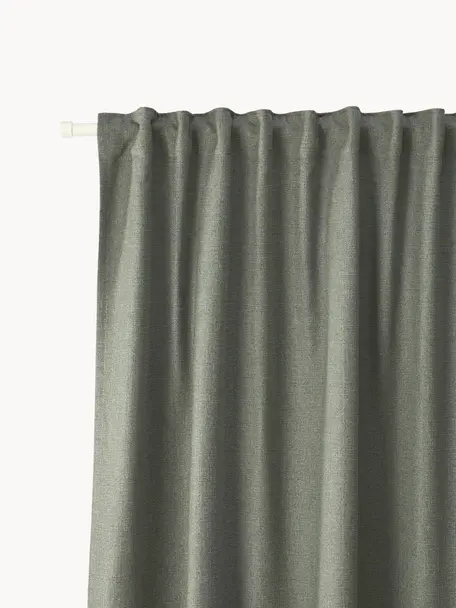 Rideaux opaques avec ruflette multiple Jensen, 2 pièces, 95 % polyester, 5 % nylon, Vert olive, larg. 130 x long. 260 cm