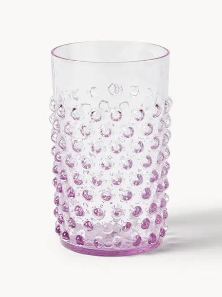 Sada ručně foukaných sklenic s reliéfem Hobnail, 6 dílů, Sklo, Fialová, Ø 7 cm, V 11 cm, 200 ml