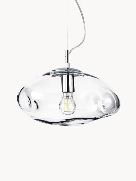 Hanglamp Amora, Lampenkap: glas, Frame: geborsteld metaal, Transparant, chroomkleurig, B 35 x H 20 cm